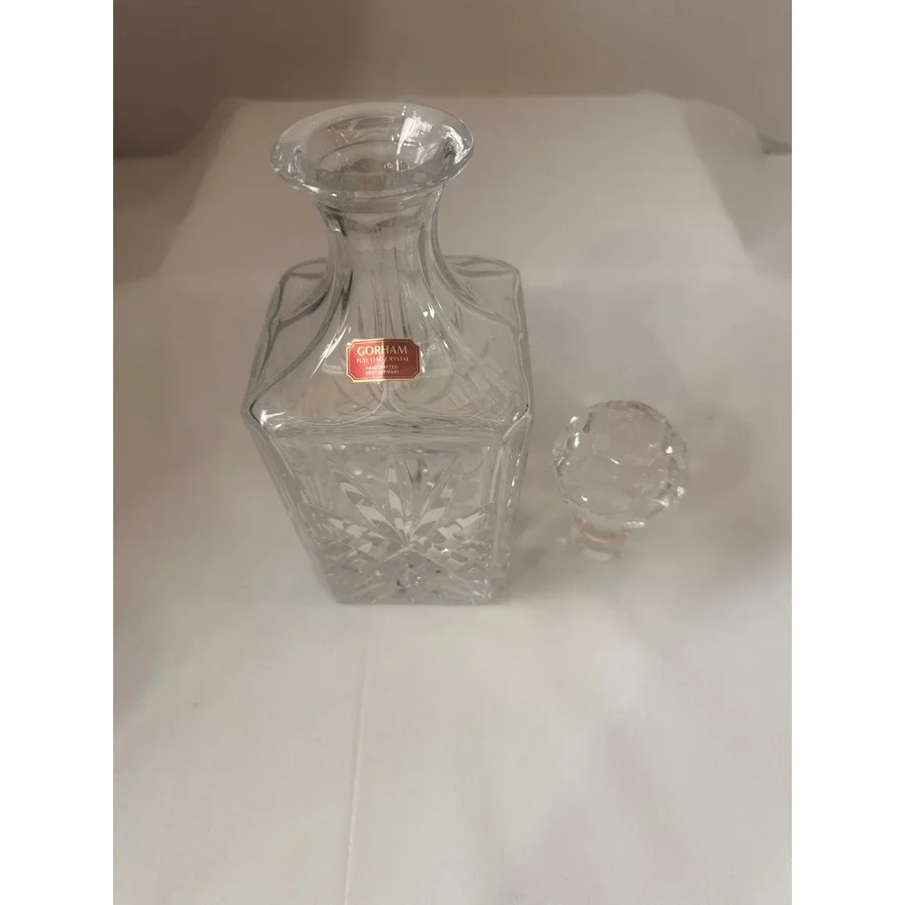 Gorham Full Lead Crystal Decanter Square Handcrafted West Germany Starburst 11in